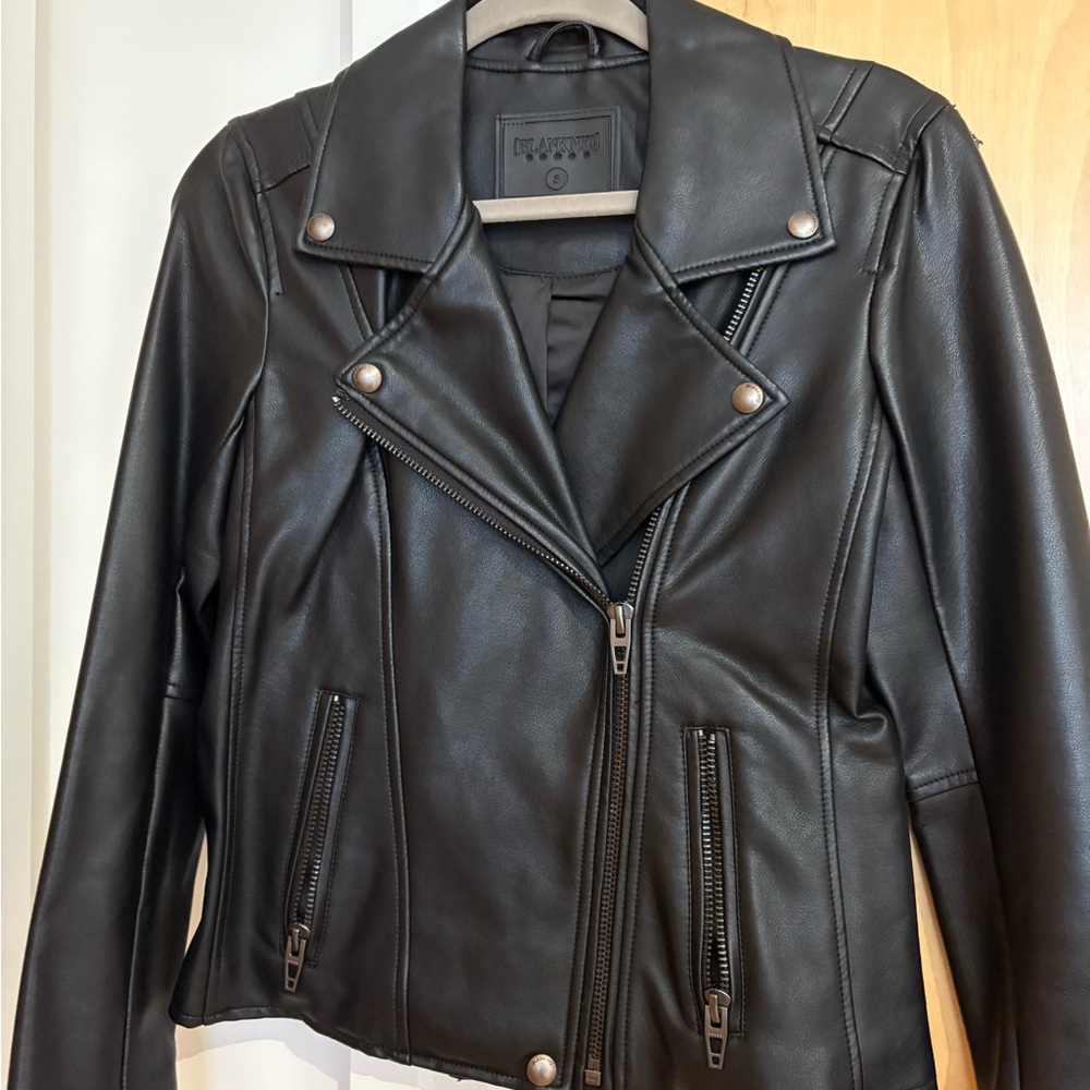 Blank NYC Black Leather Moto Jacket Asymmetrical Zip